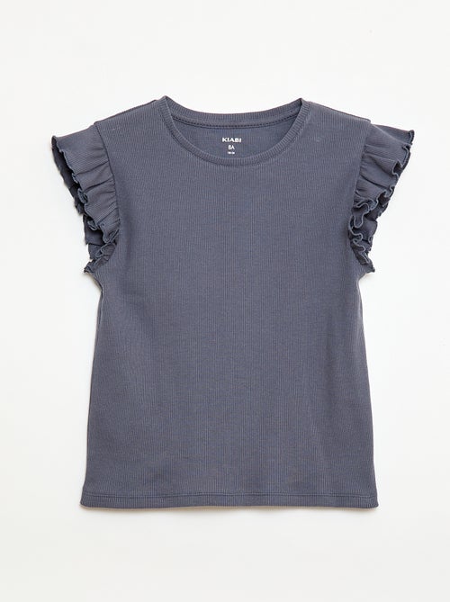 Camiseta de canalé con mangas con volantes - Kiabi