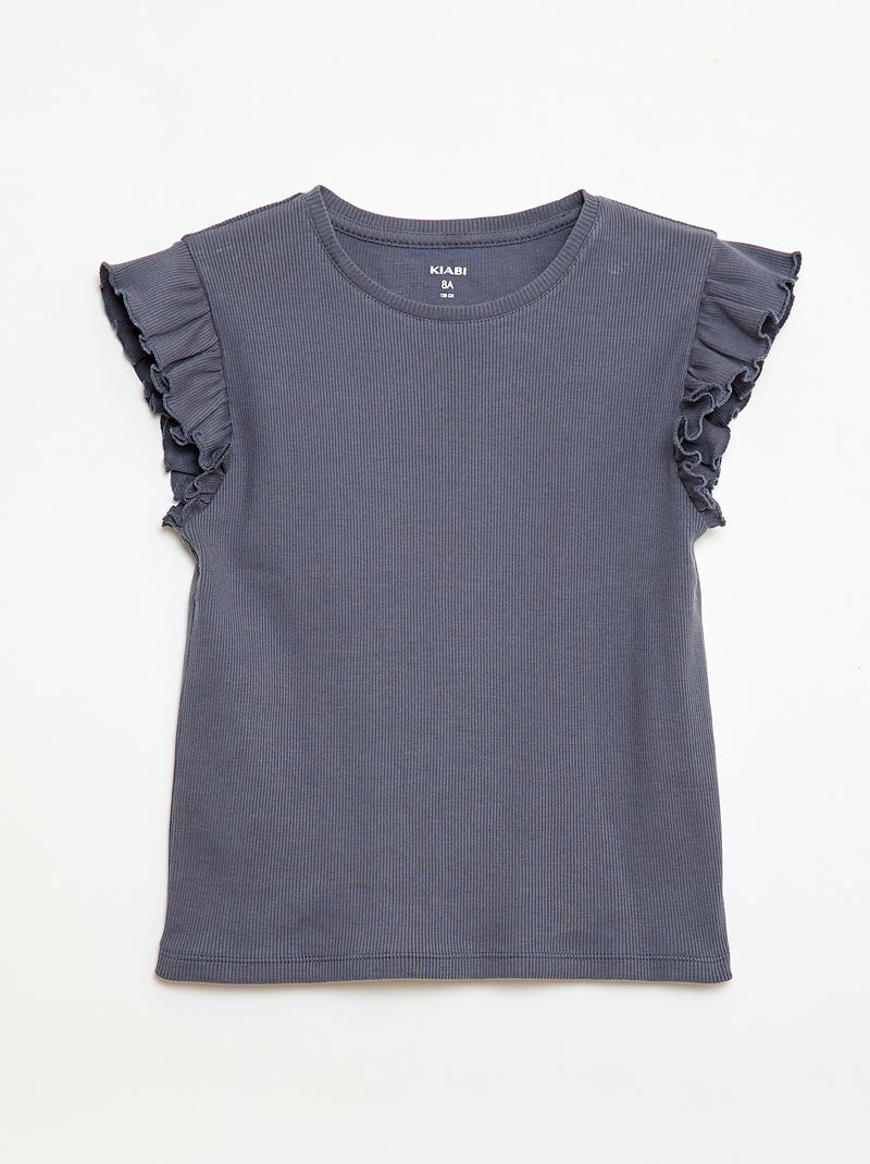 Camiseta de canalé con mangas con volantes Gris - Kiabi