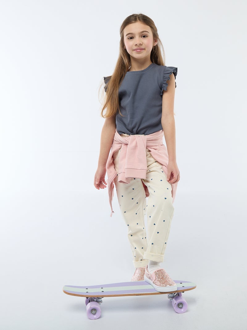 Camiseta de canalé con mangas con volantes Gris - Kiabi