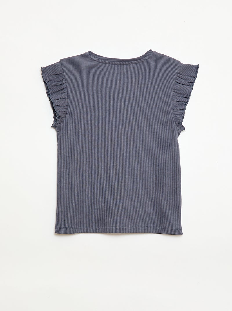 Camiseta de canalé con mangas con volantes Gris - Kiabi