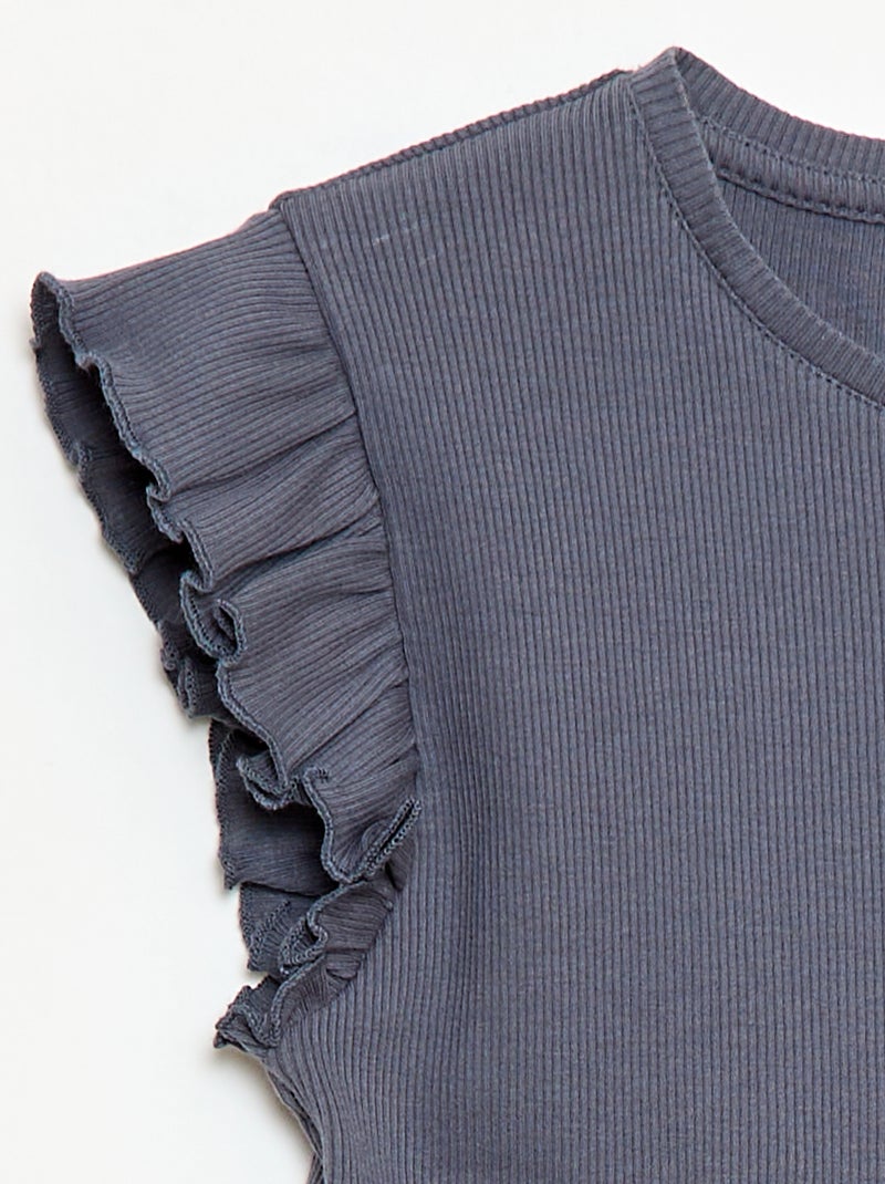 Camiseta de canalé con mangas con volantes Gris - Kiabi