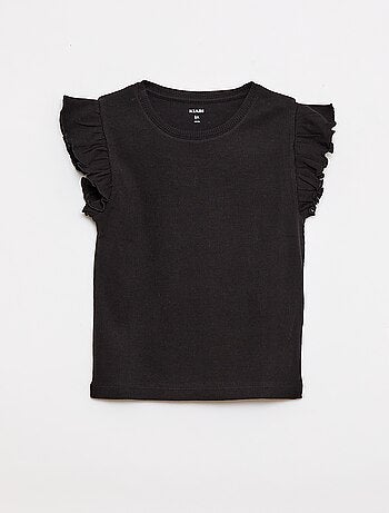 Camiseta de canalé con mangas con volantes