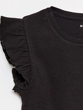 Camiseta de canalé con mangas con volantes