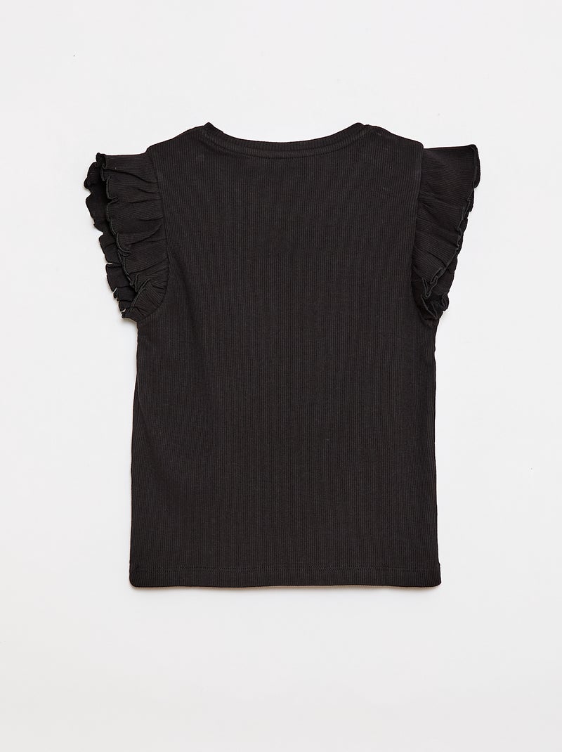 Camiseta de canalé con mangas con volantes Negro - Kiabi