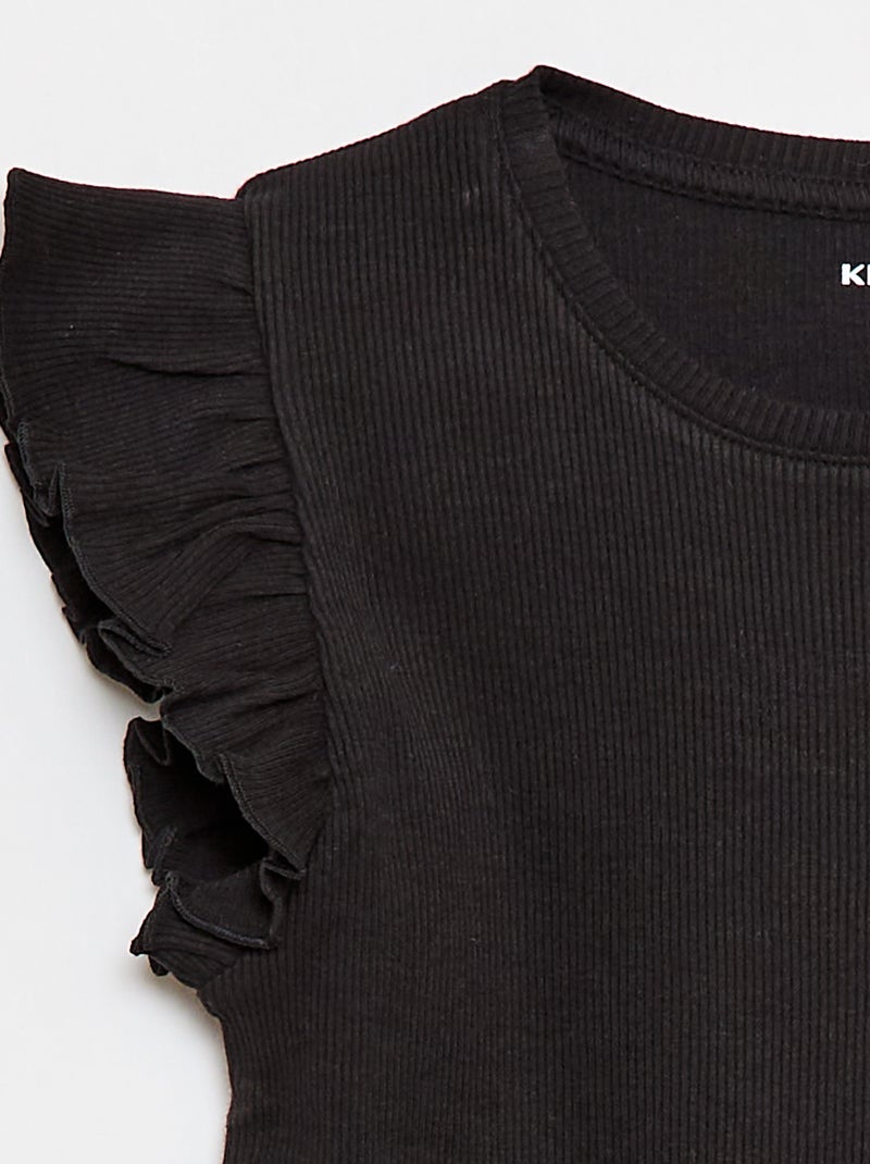 Camiseta de canalé con mangas con volantes Negro - Kiabi