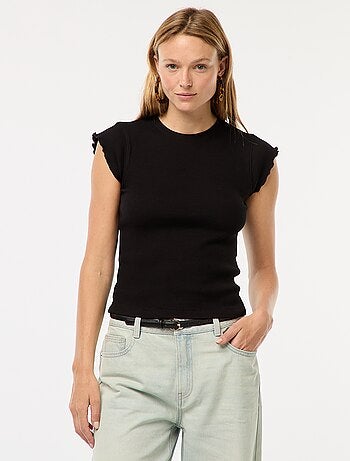 Camiseta de canalé con mangas con volantes