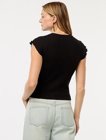 Camiseta de canalé con mangas con volantes