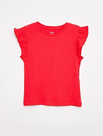 Camiseta de canalé con mangas con volantes