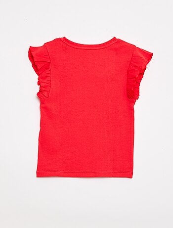 Camiseta de canalé con mangas con volantes