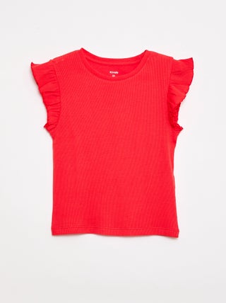 Camiseta de canalé con mangas con volantes