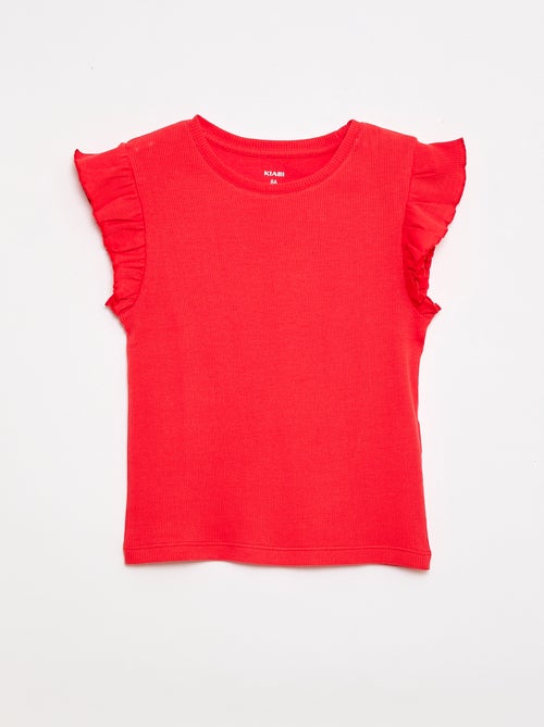 Camiseta de canalé con mangas con volantes - Kiabi