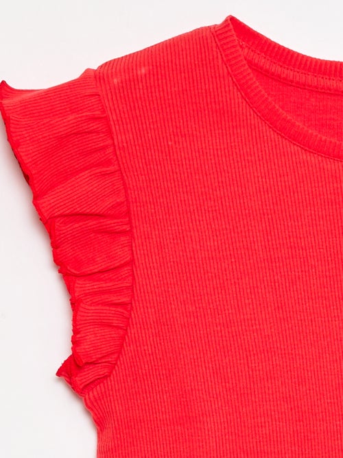 Camiseta de canalé con mangas con volantes - Kiabi