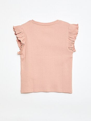 Camiseta de canalé con mangas con volantes