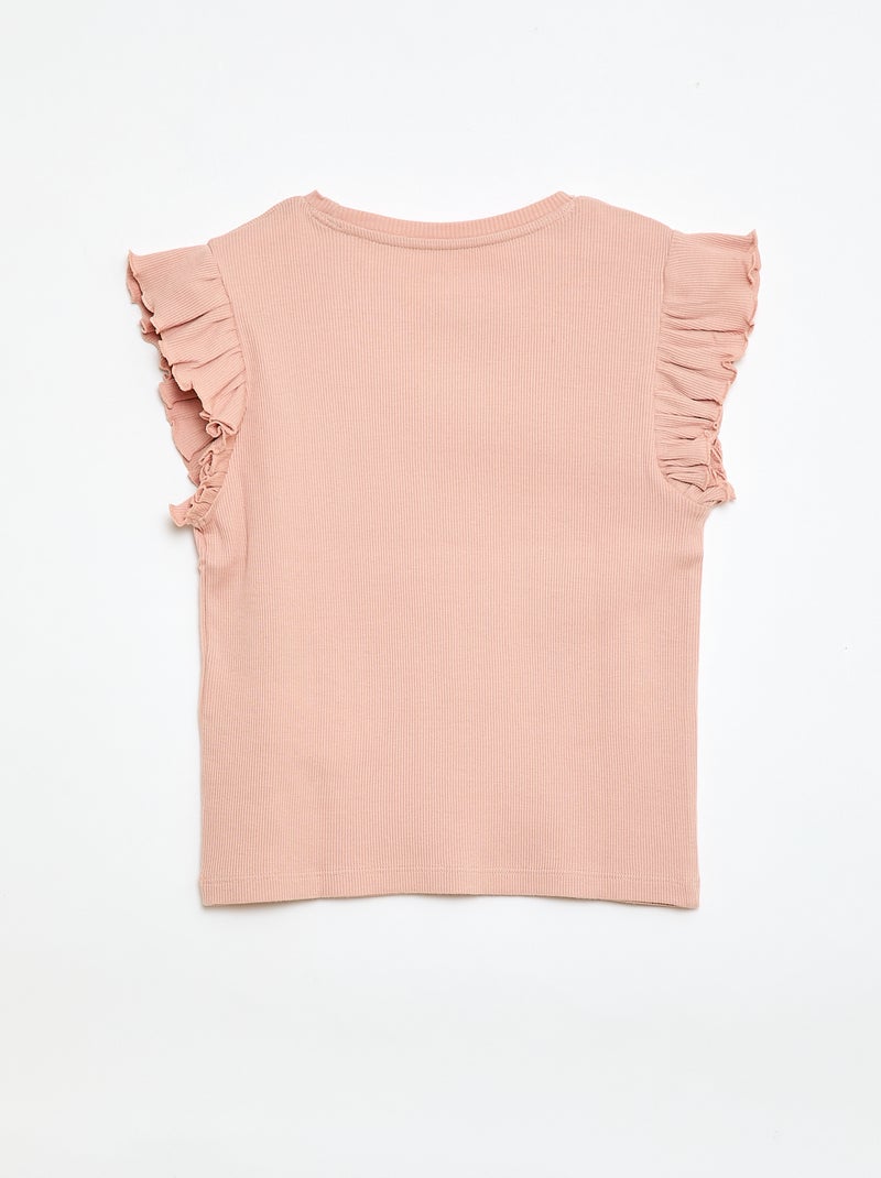 Camiseta de canalé con mangas con volantes Rosa - Kiabi