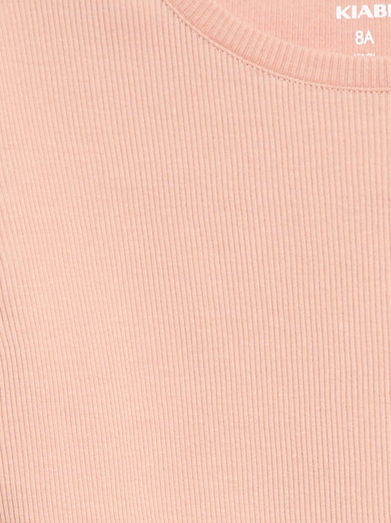 Camiseta de canalé con mangas con volantes Rosa - Kiabi