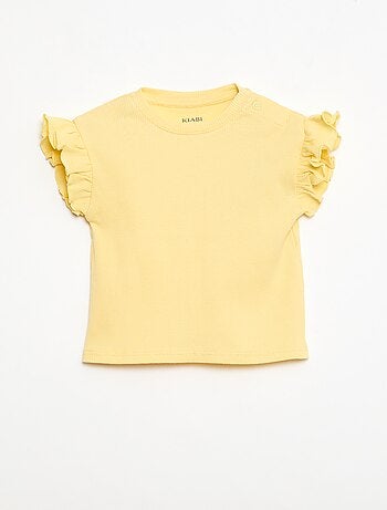 Camiseta de canalé con mangas cortas con volantes