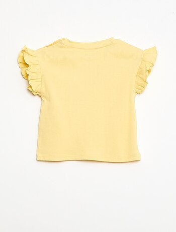 Camiseta de canalé con mangas cortas con volantes