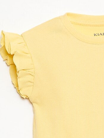 Camiseta de canalé con mangas cortas con volantes