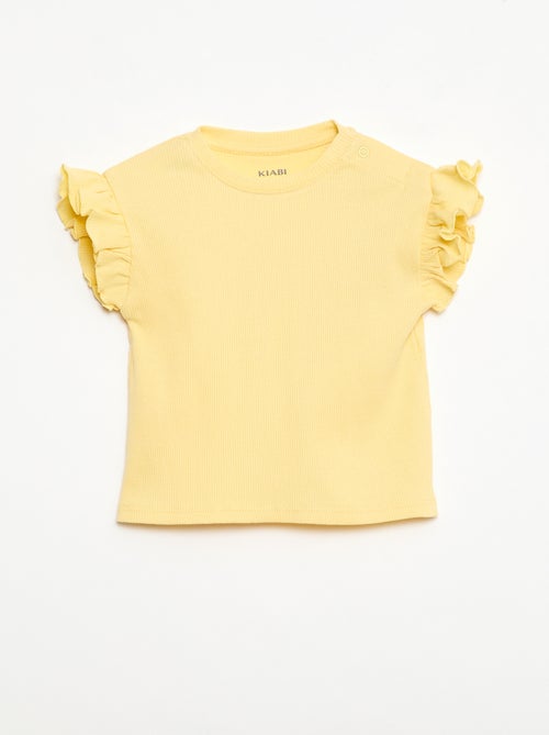 Camiseta de canalé con mangas cortas con volantes - Kiabi