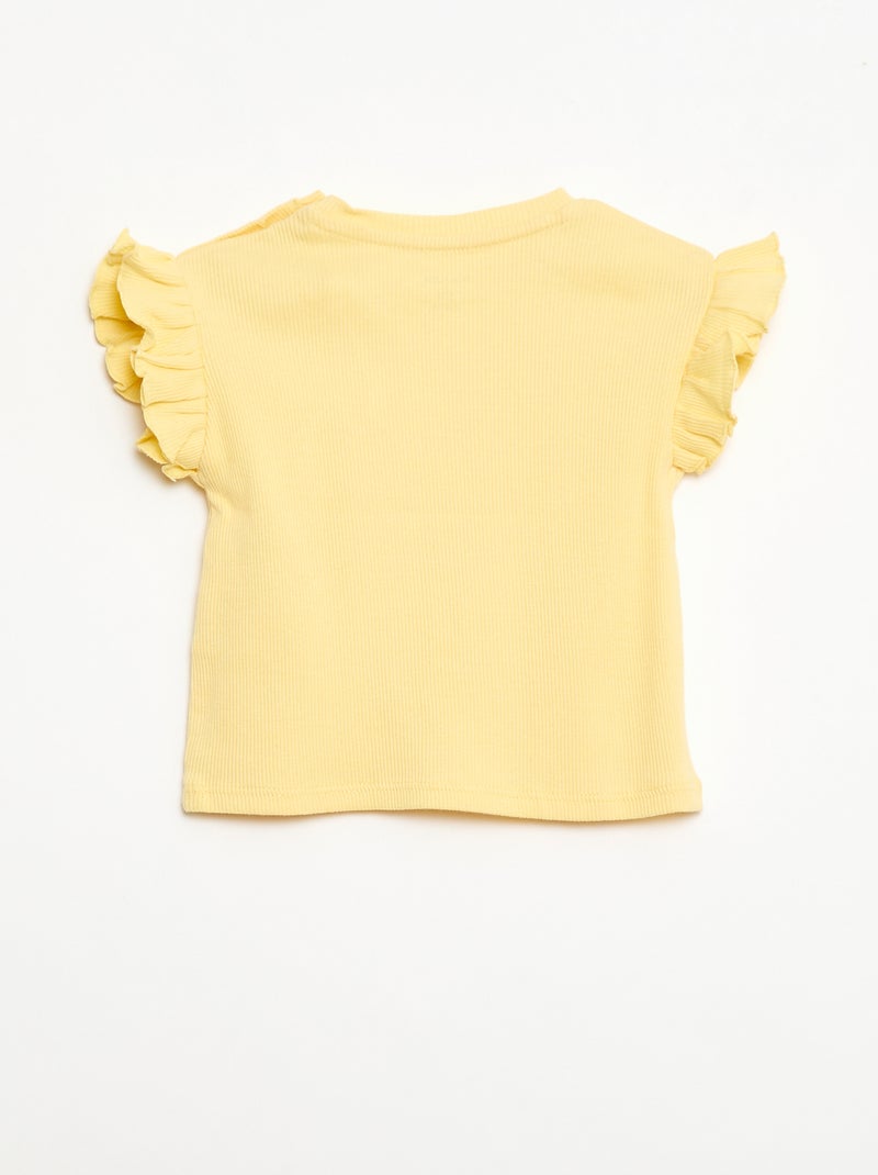 Camiseta de canalé con mangas cortas con volantes Amarillo - Kiabi