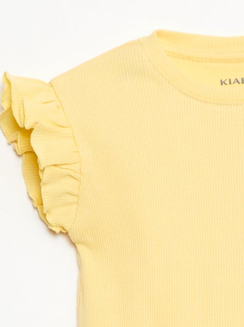 Camiseta de canalé con mangas cortas con volantes - Kiabi