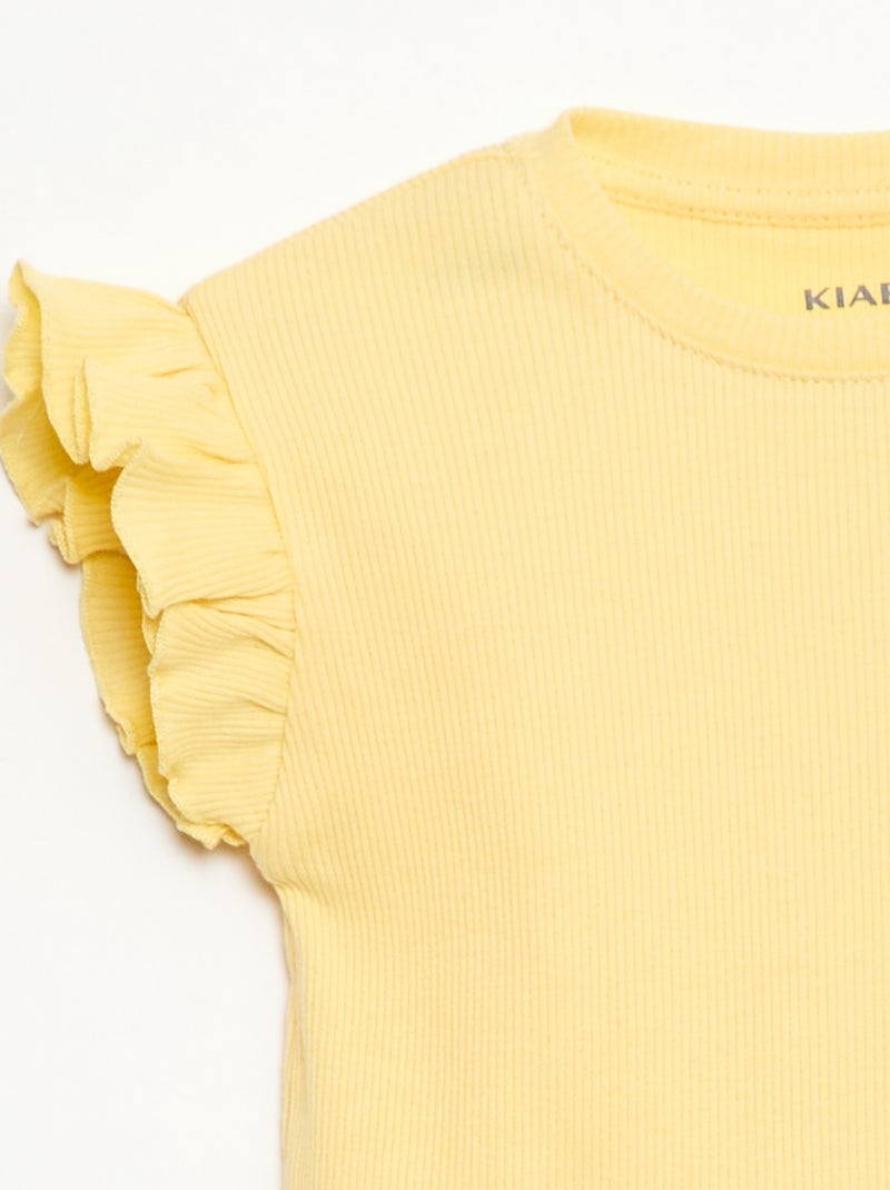Camiseta de canalé con mangas cortas con volantes Amarillo - Kiabi