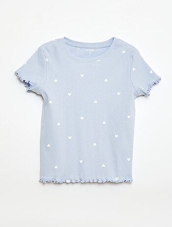 Camiseta de canalé con mangas cortas con volantes