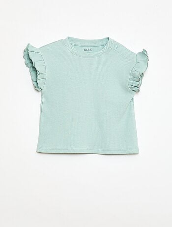 Camiseta de canalé con mangas cortas con volantes