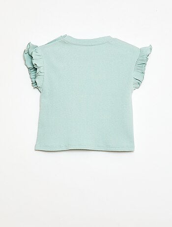 Camiseta de canalé con mangas cortas con volantes