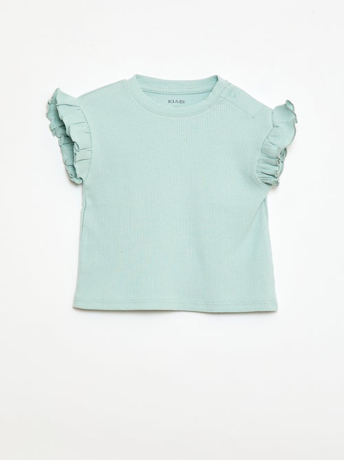 Camiseta de canalé con mangas cortas con volantes - Kiabi