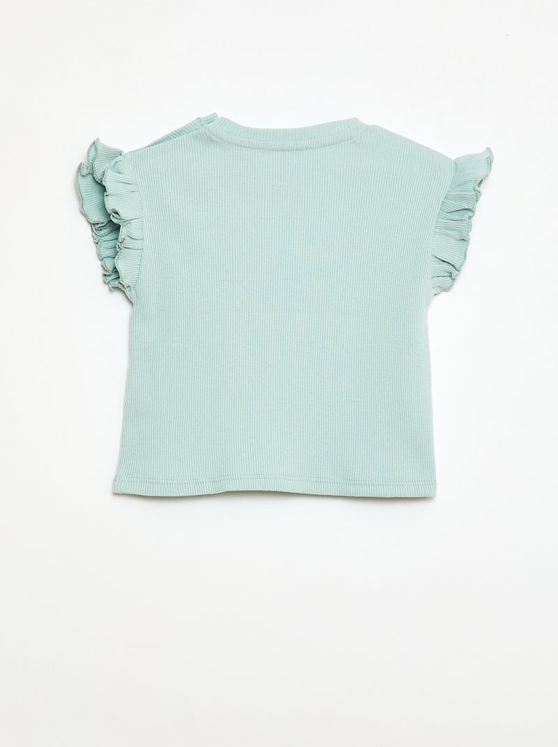 Camiseta de canalé con mangas cortas con volantes Azul - Kiabi