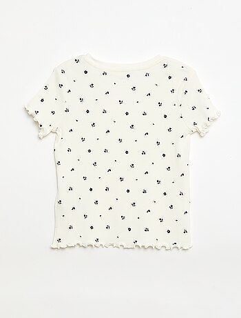 Camiseta de canalé con mangas cortas con volantes