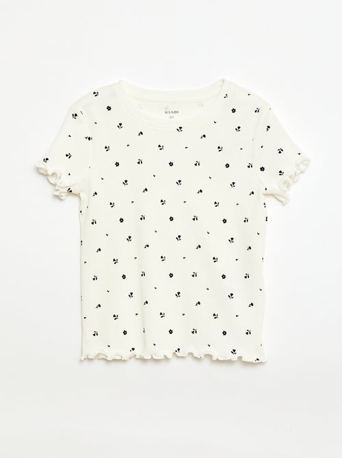 Camiseta de canalé con mangas cortas con volantes - Kiabi