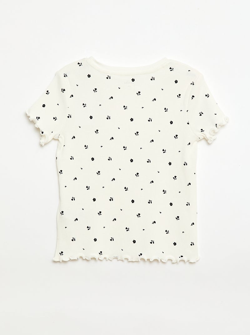 Camiseta de canalé con mangas cortas con volantes Beige - Kiabi