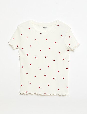 Camiseta de canalé con mangas cortas con volantes