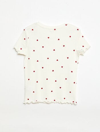 Camiseta de canalé con mangas cortas con volantes