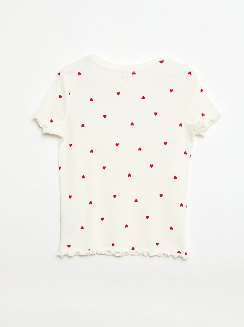 Camiseta de canalé con mangas cortas con volantes Blanco - Kiabi