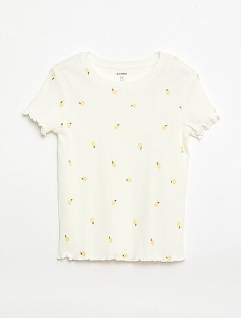 Camiseta de canalé con mangas cortas con volantes