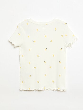 Camiseta de canalé con mangas cortas con volantes