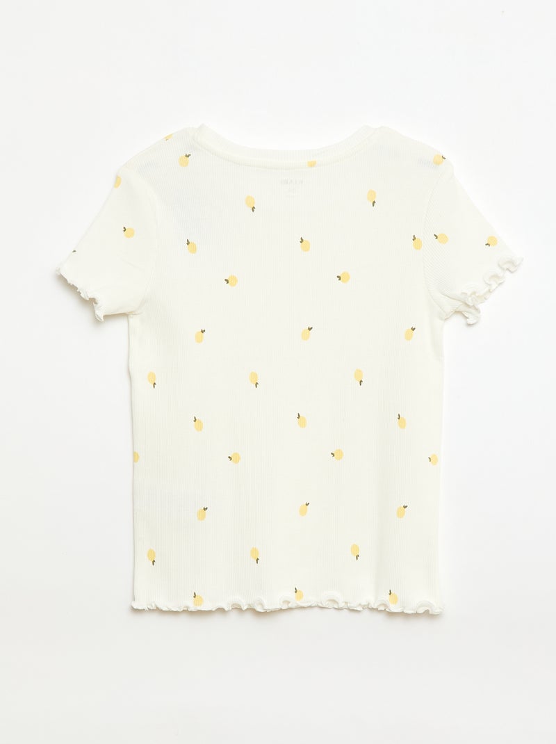 Camiseta de canalé con mangas cortas con volantes Blanco - Kiabi