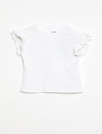 Camiseta de canalé con mangas cortas con volantes