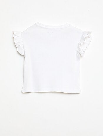 Camiseta de canalé con mangas cortas con volantes