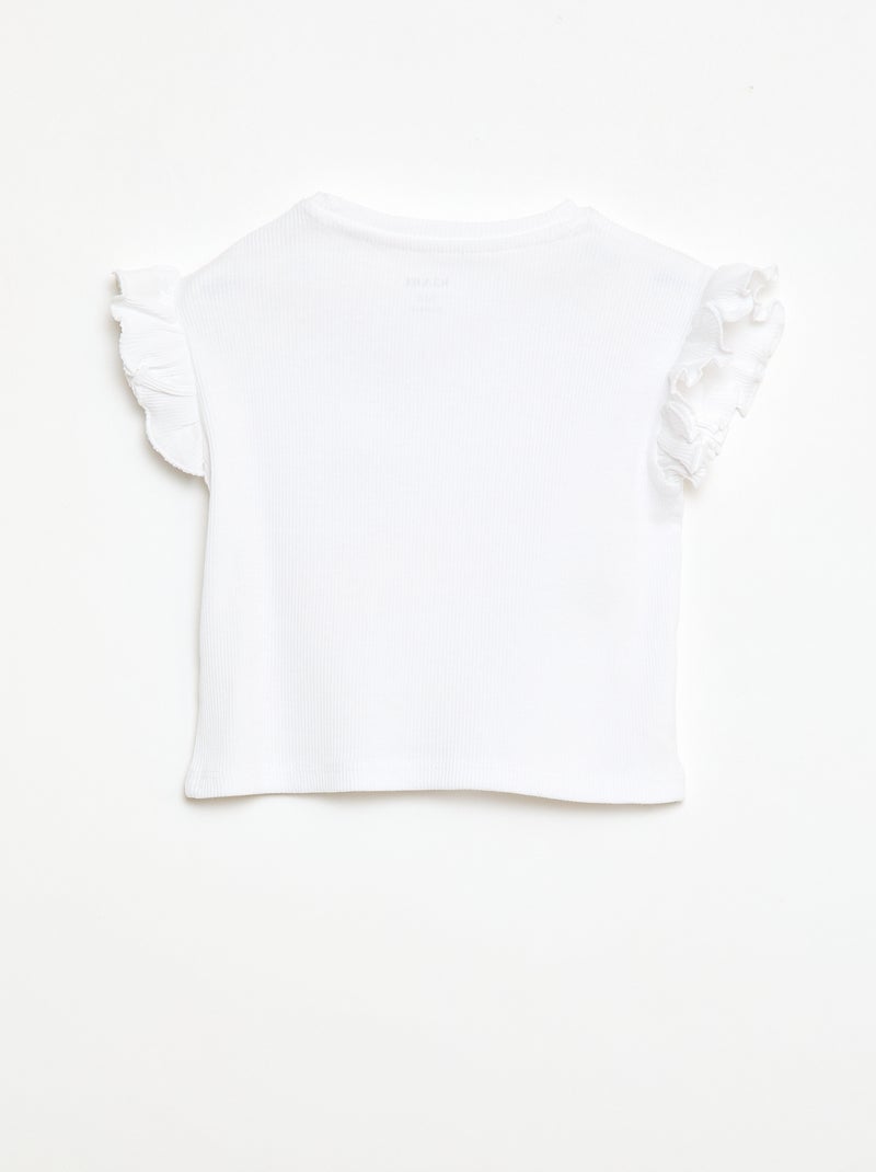 Camiseta de canalé con mangas cortas con volantes Blanco - Kiabi