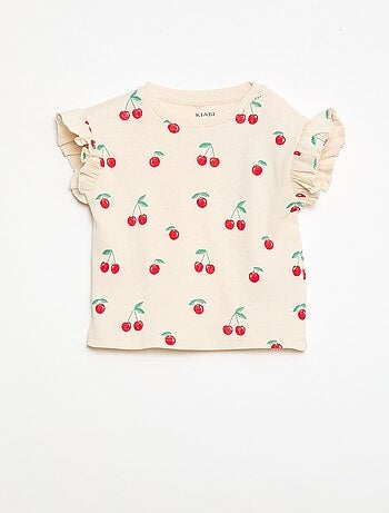 Camiseta de canalé con mangas cortas con volantes