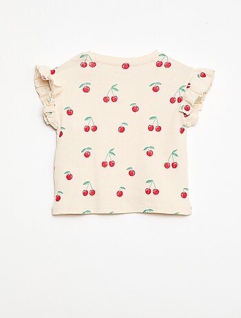 Camiseta de canalé con mangas cortas con volantes