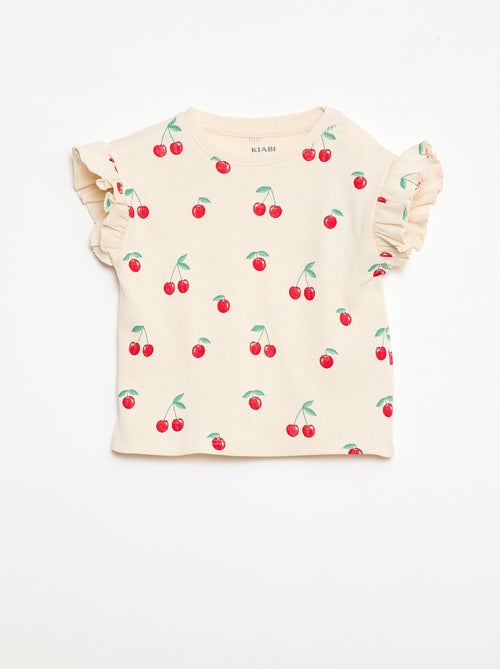 Camiseta de canalé con mangas cortas con volantes - Kiabi