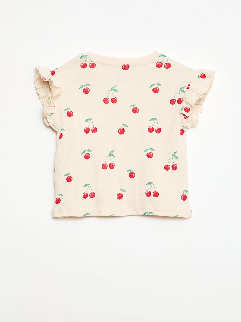 Camiseta de canalé con mangas cortas con volantes Blanco - Kiabi