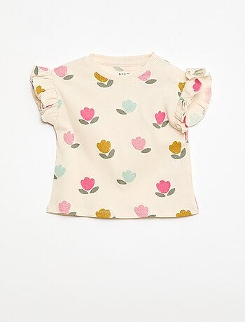 Camiseta de canalé con mangas cortas con volantes