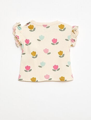 Camiseta de canalé con mangas cortas con volantes