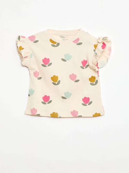 Camiseta de canalé con mangas cortas con volantes - Kiabi